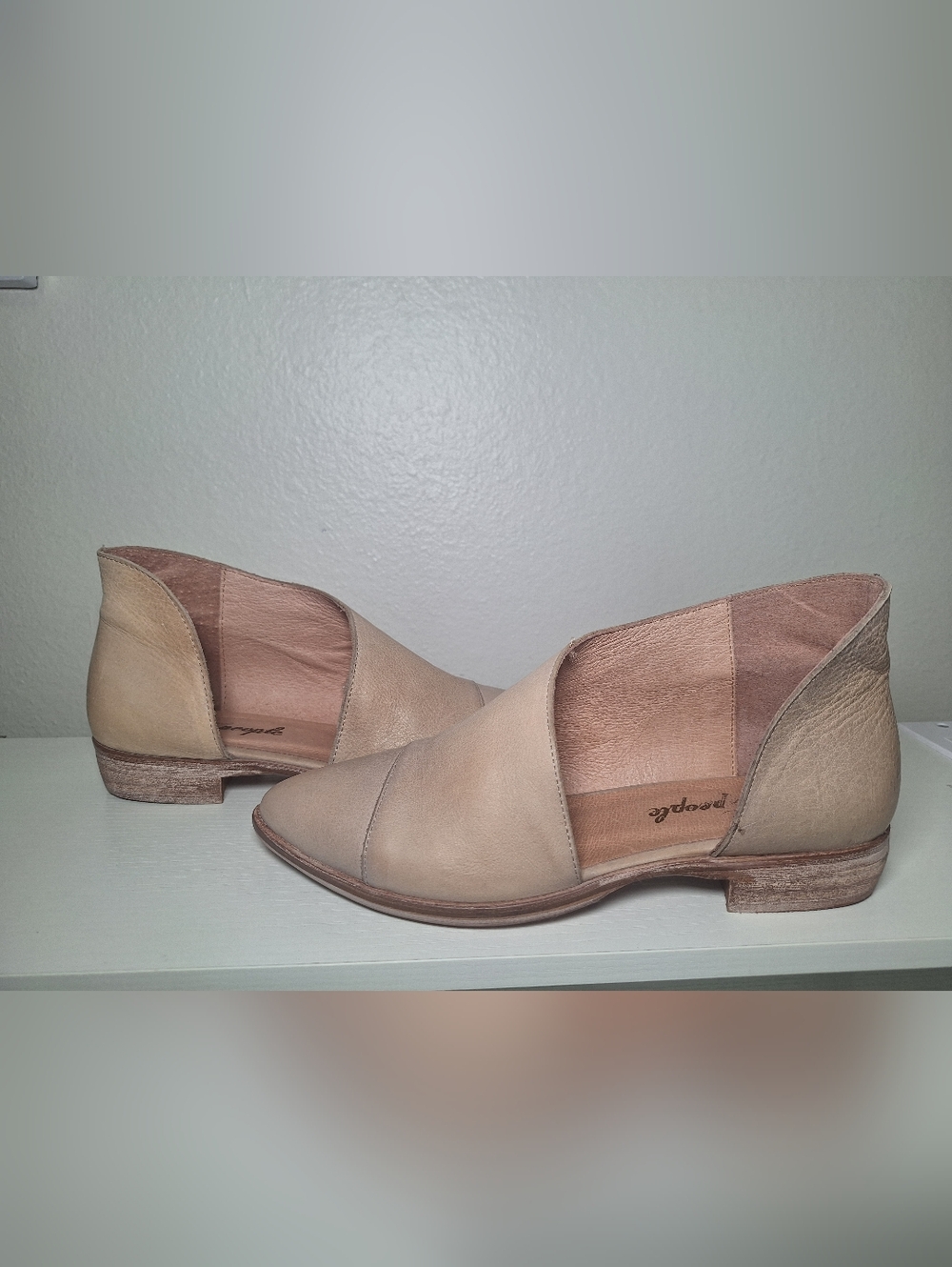 Free People Beige Leather Royale Flats